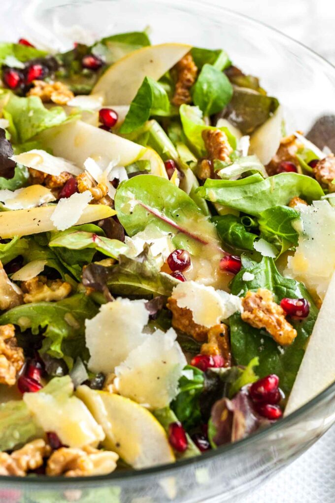 Pomegranate Pear Salad with Walnuts & Cheese | Plated Cravings