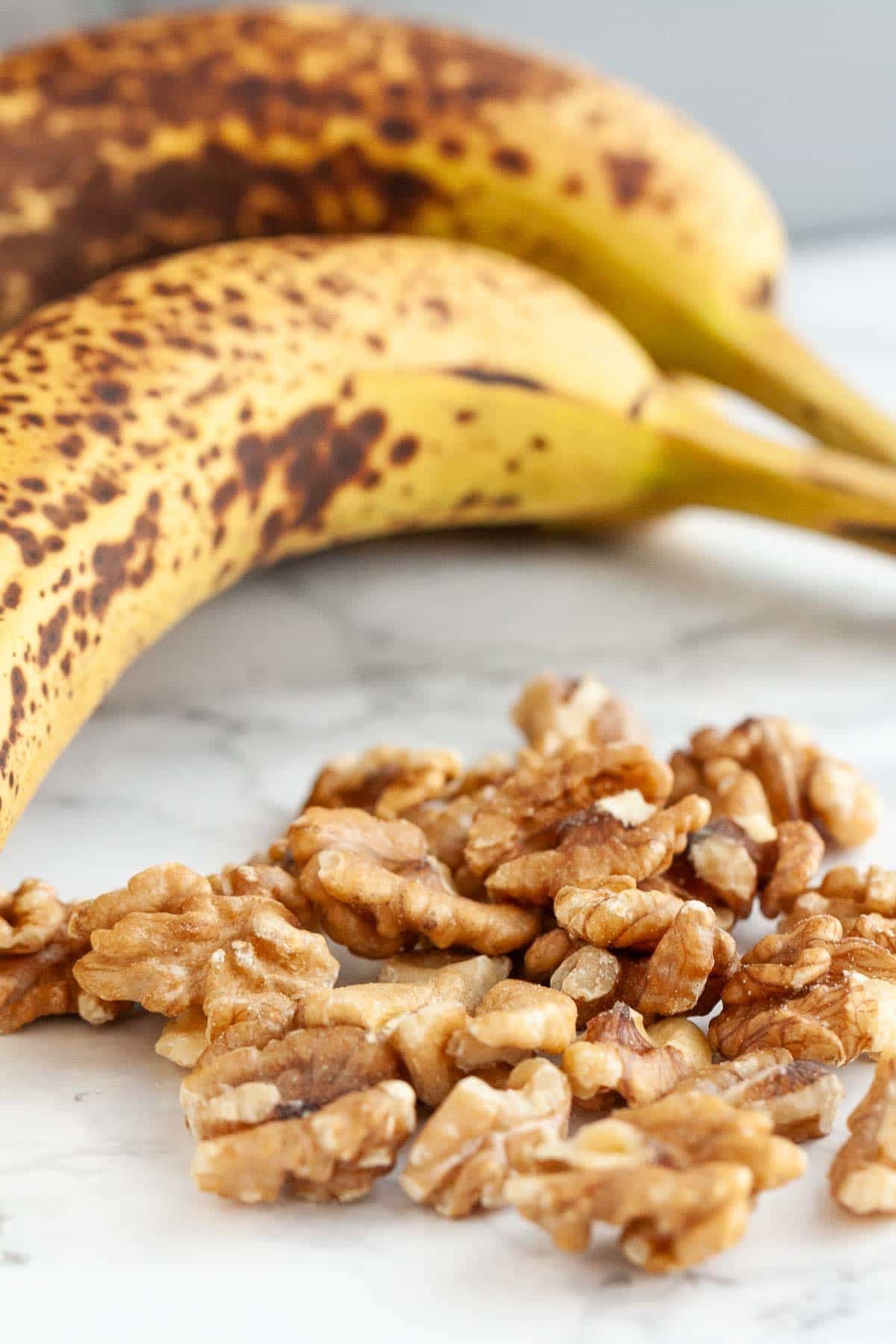 Ripe bananas and walnuts.