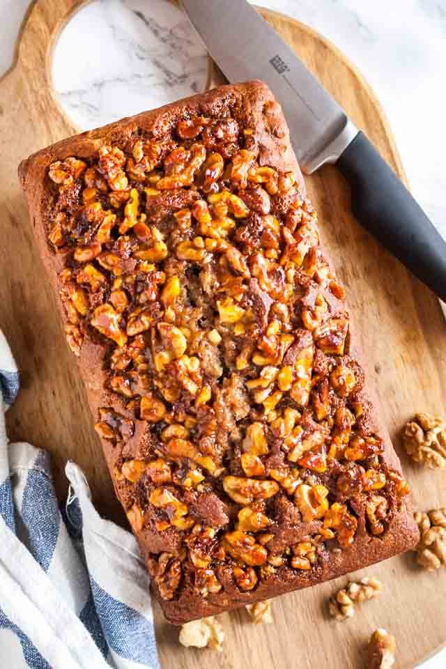 Best Banana Nut Bread Recipe With Caramelized Nut Topping