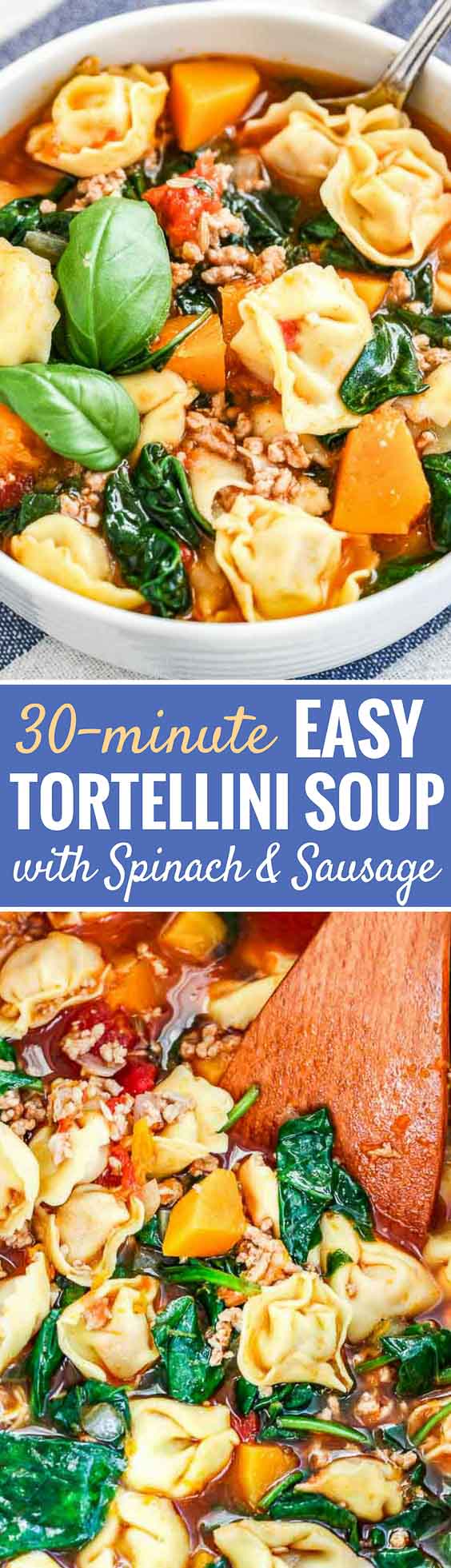 Spinach Tortellini Soup with Italian Sausage and Butternut Squash