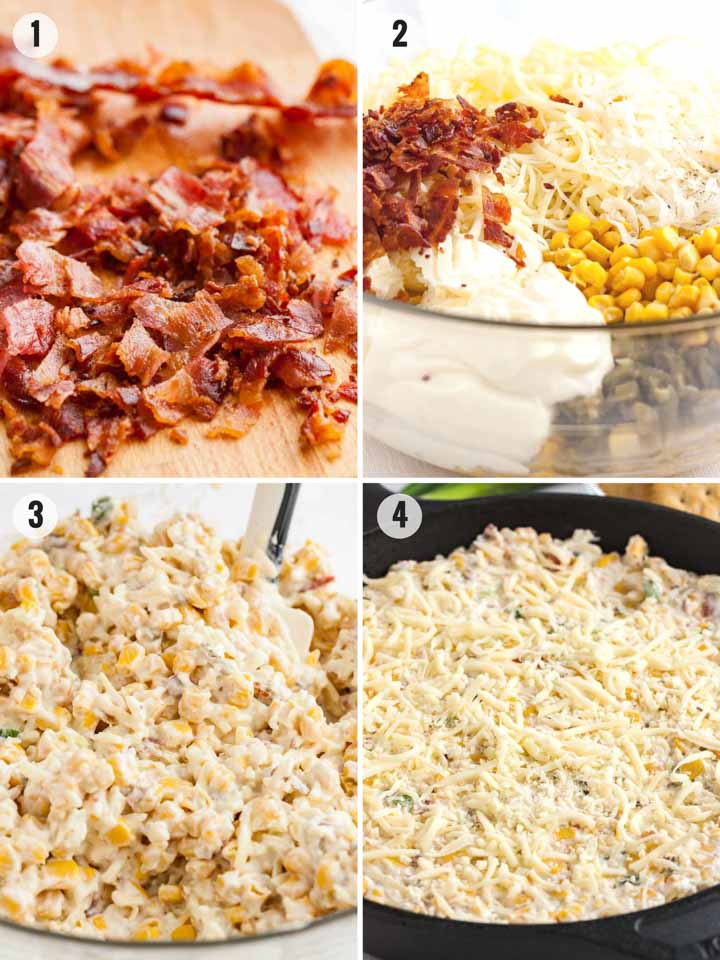 How to make hot corn dip collage.