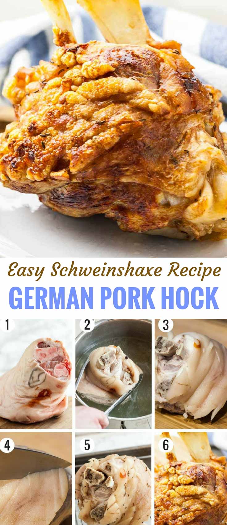 German Pork Hock, also known as roasted ham hock or Schweinshaxe, is a traditional Bavarian dish that's popular not only during the Oktoberfest but all year round. This easy pork knuckle recipe takes a few hours but cooks without too much effort on your part and rewards you with delicious pork crackling and tender meat. Hands down one of my favorite German recipes! #porkhock #Schweinshaxe #Oktoberfest #GermanRecipes
