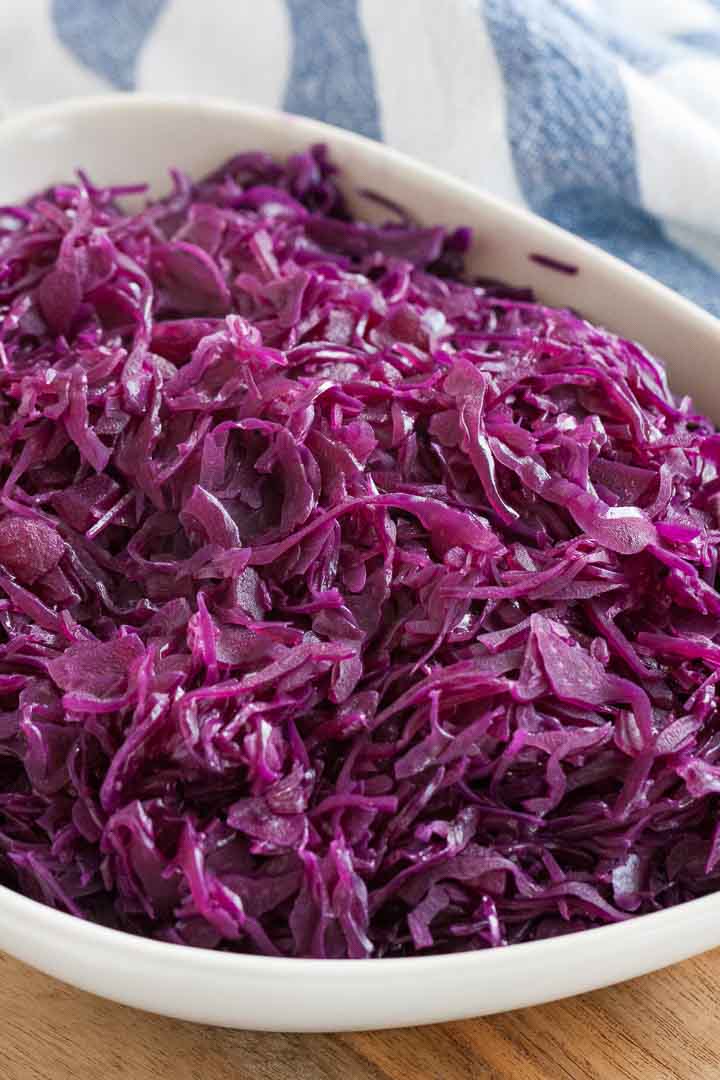 German Red Cabbage in a white bowl.