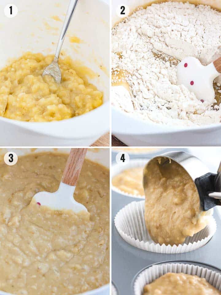 How to make banana muffins collage.