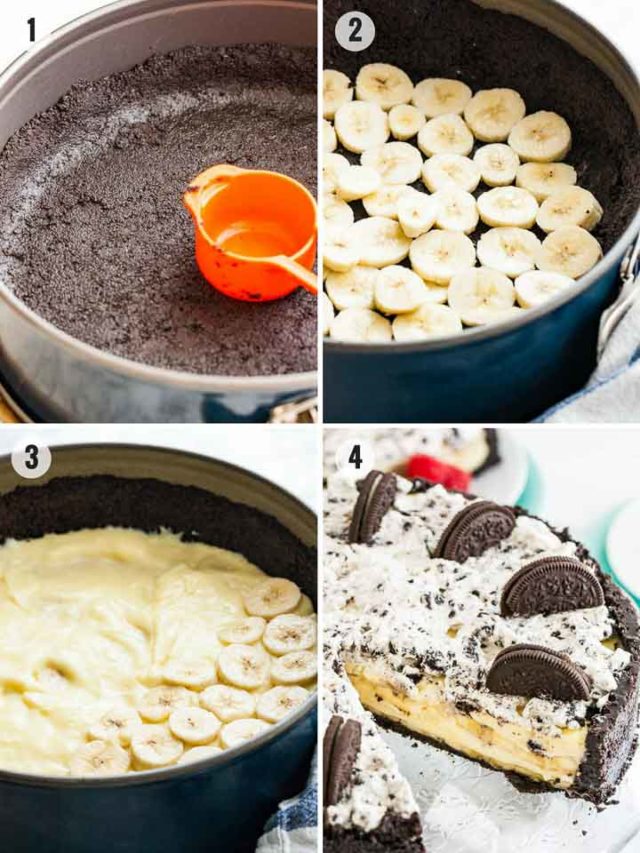 How to make oreo banana cream cake collage.