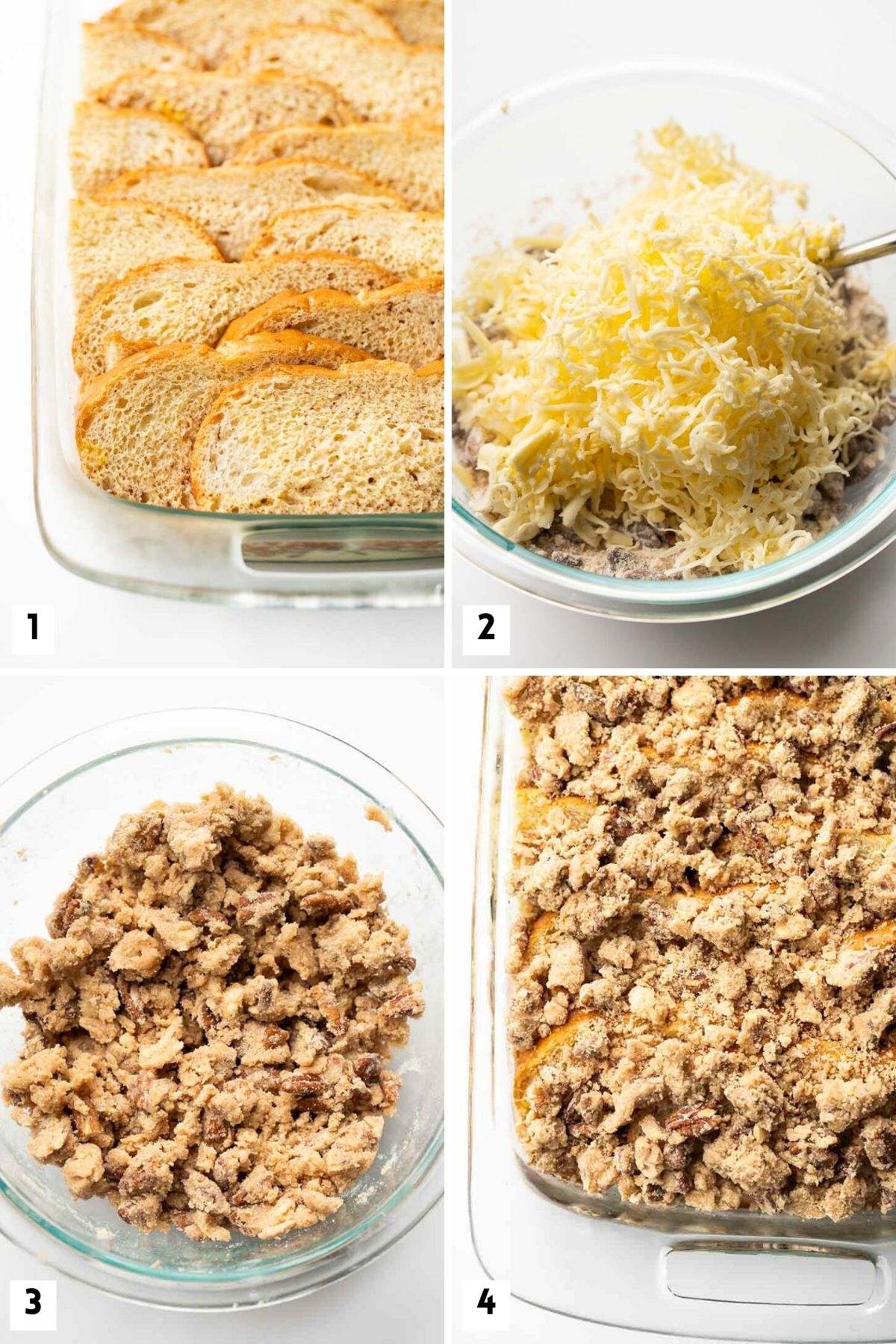 Steps for making an overnight French toast casserole.