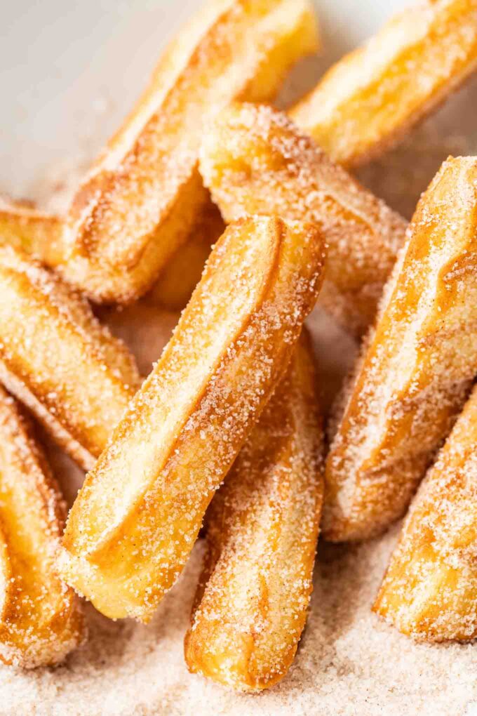 close-up of sugared churros