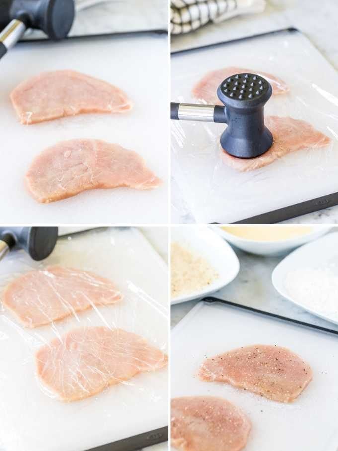 How to prepare Schnitzel for breading Collage