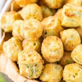 Close-up shot of Air Fryer Okra in a white bowl