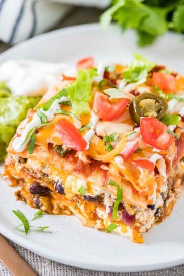 Taco Lasagna {With Tortillas and Beef!} - Plated Cravings