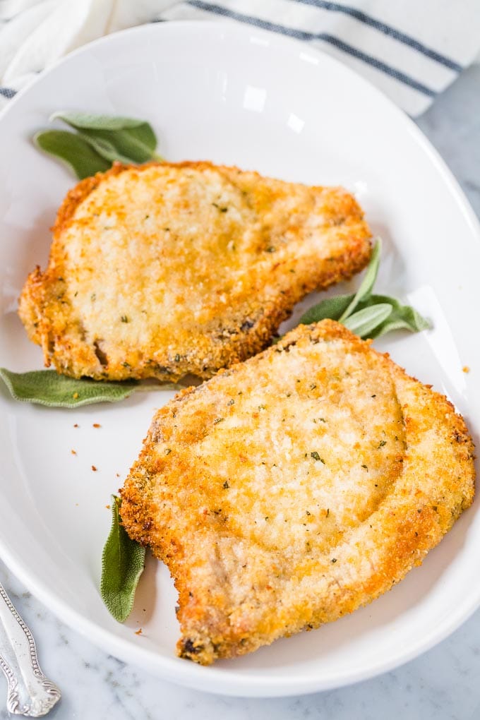 Air Fryer Breaded Pork Chops on a serving platter.