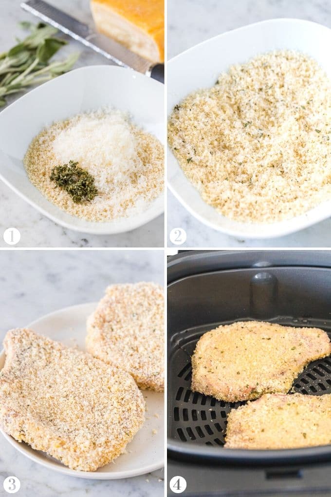 How to make Air Fryer Breaded Pork Chops Collage.