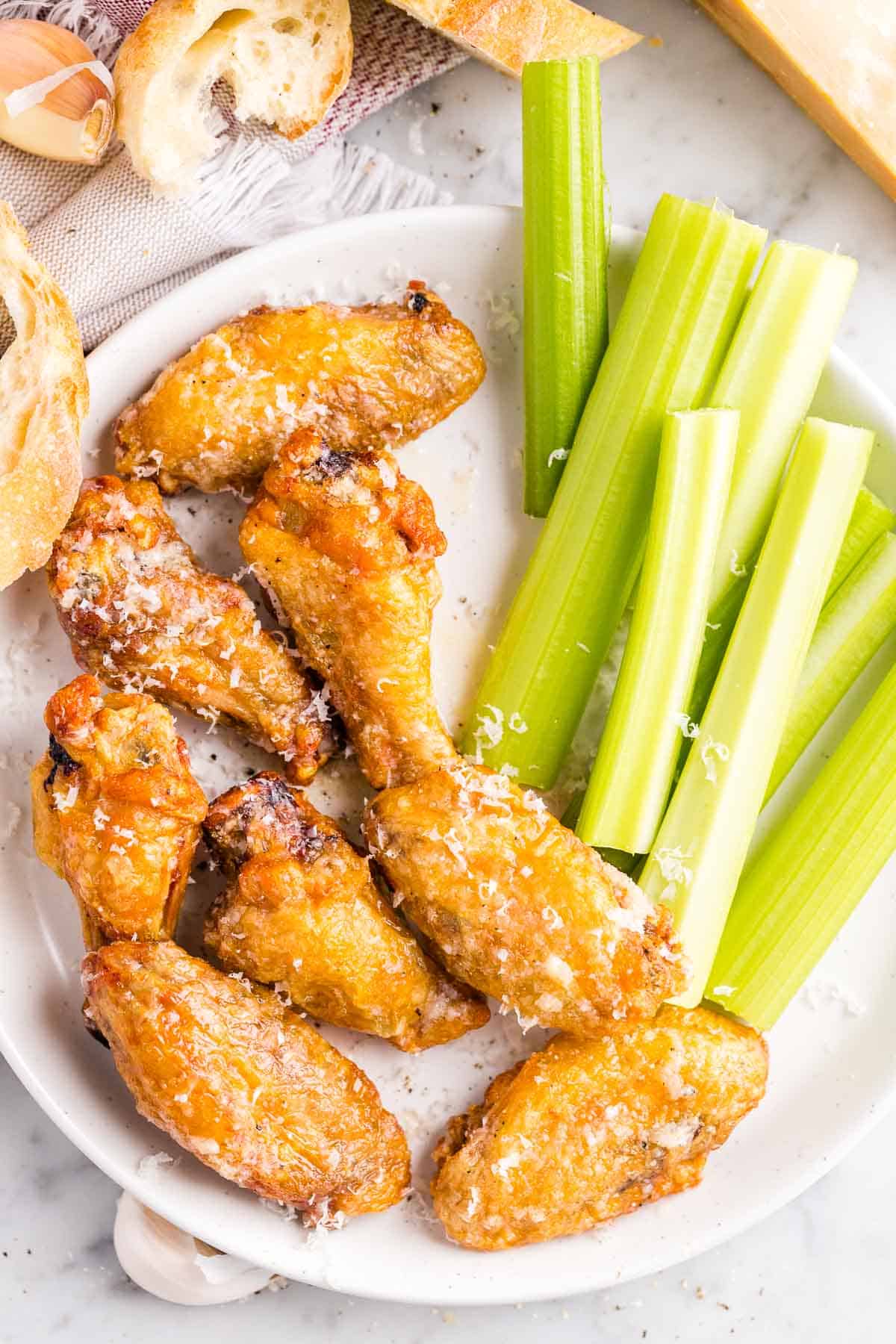Chicken wings on a serving platter.