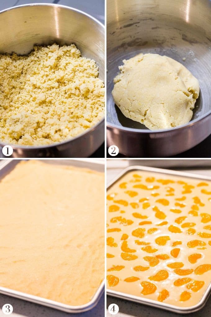 Step by step collage on how to make German Cheesecake Bars