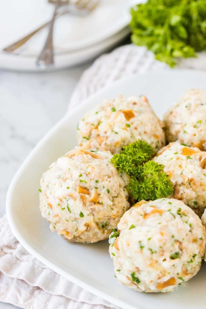 Bread Dumplings on a plate with parsley