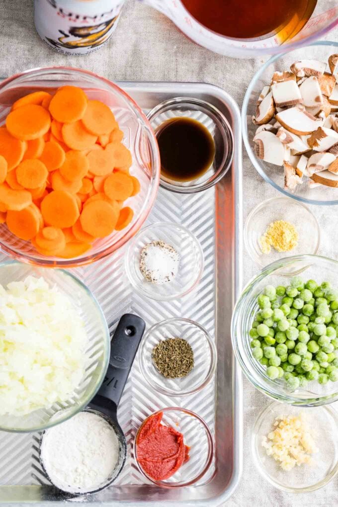 Ingredients for shepherd's pie in bowls