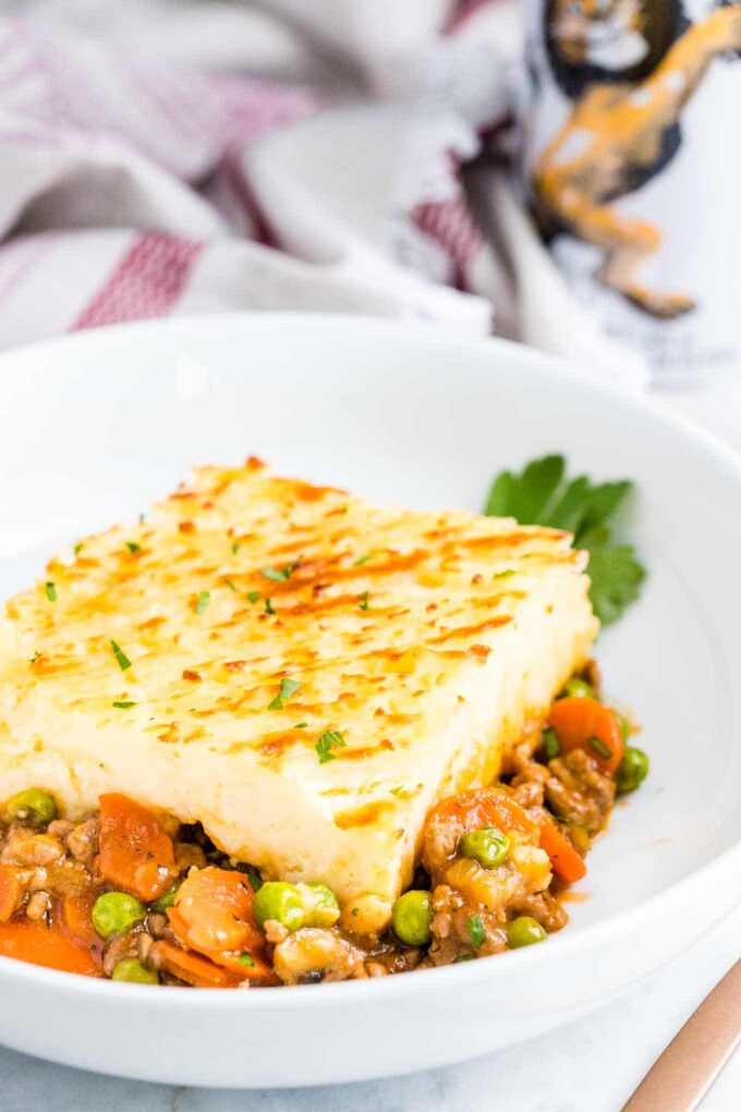 A portion of Shepherd's Pie on a plate