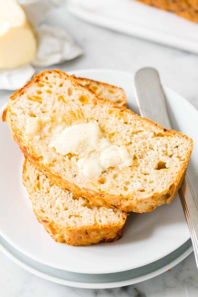 Two slices of beer bread on a plate