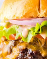 Close up of Air Fryer Hamburgers