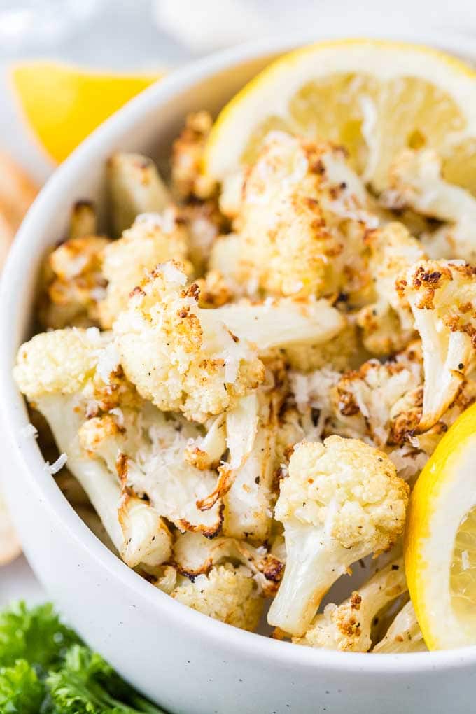 Close up shot of air fried cauliflower