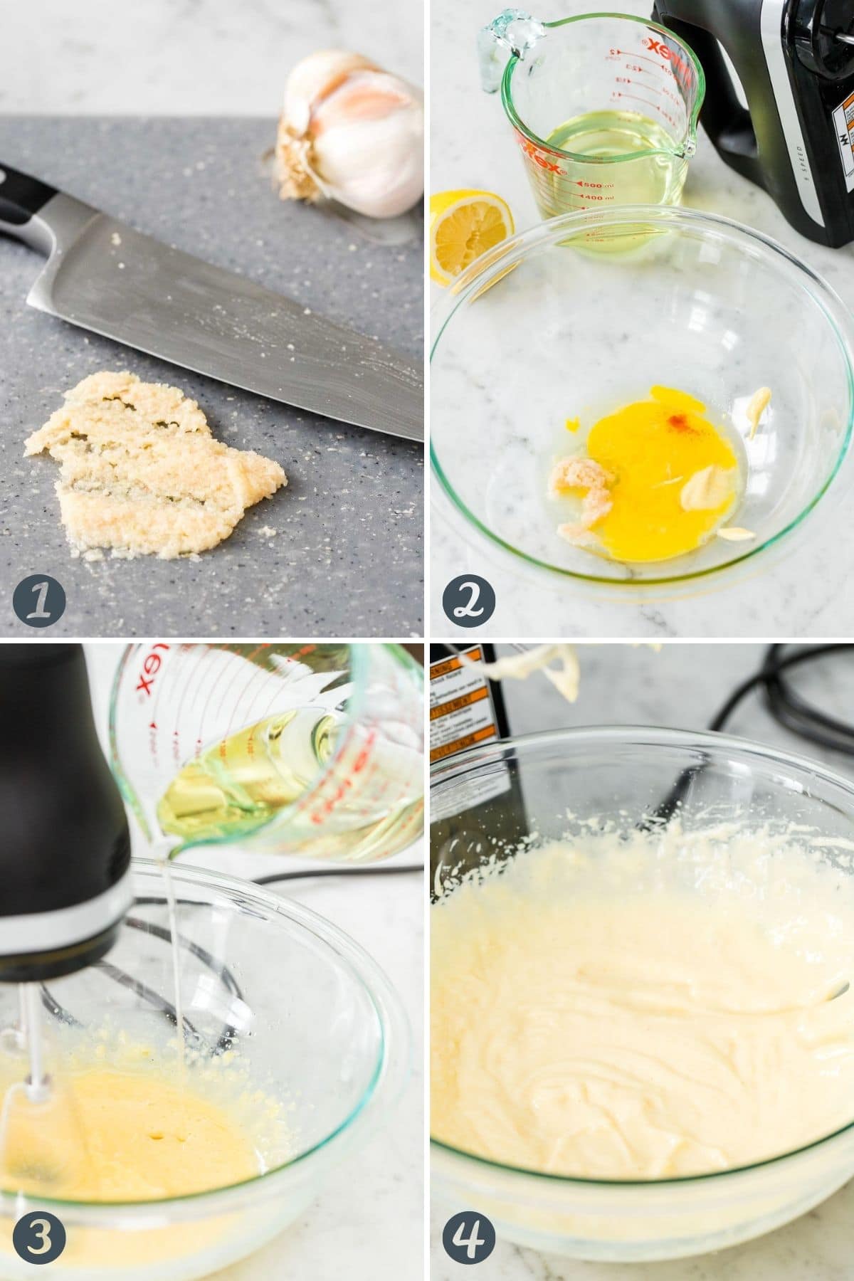 Steps for making traditional Aioli sauce from scratch
