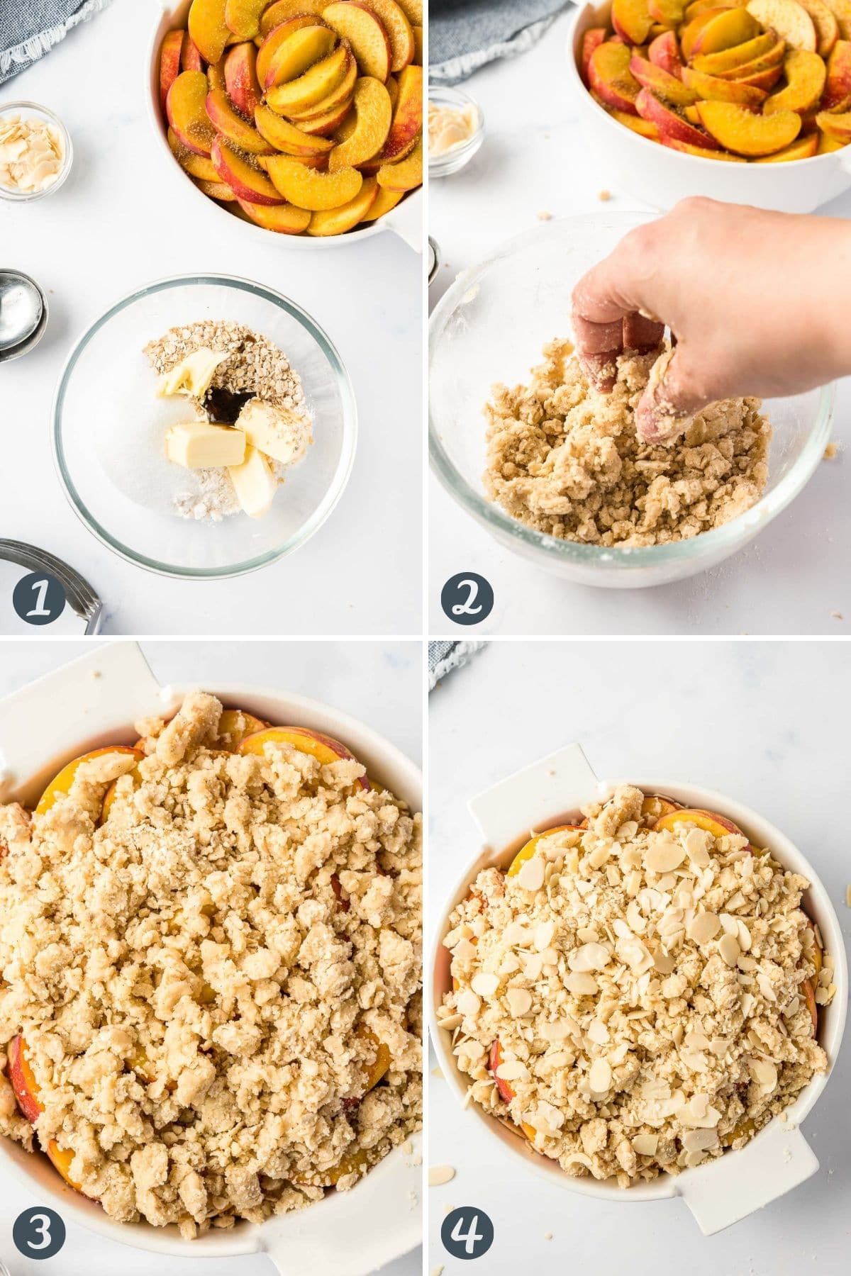 Steps for making a peach crisp in the Air Fryer