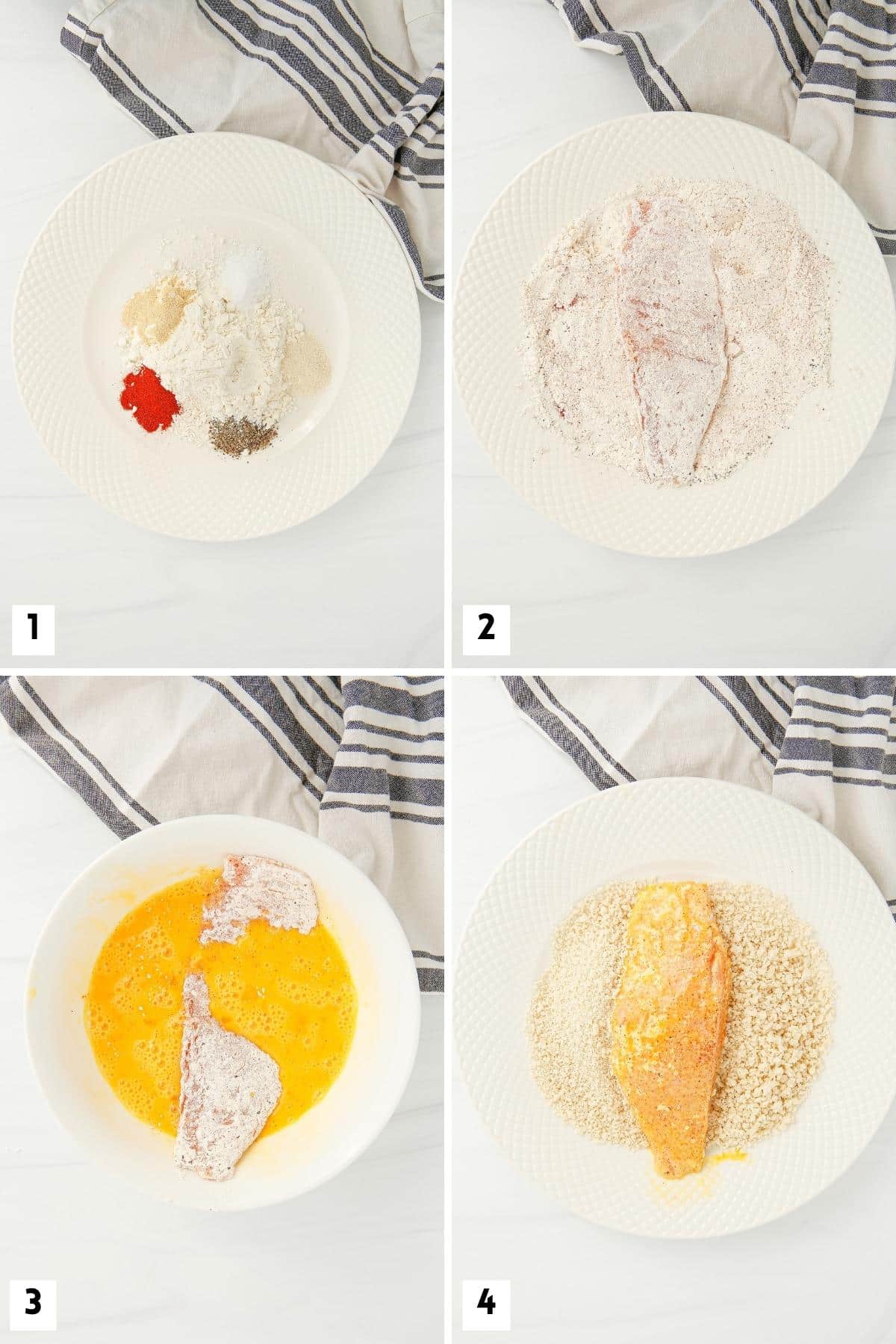 steps for making breaded fish in the air fryer.