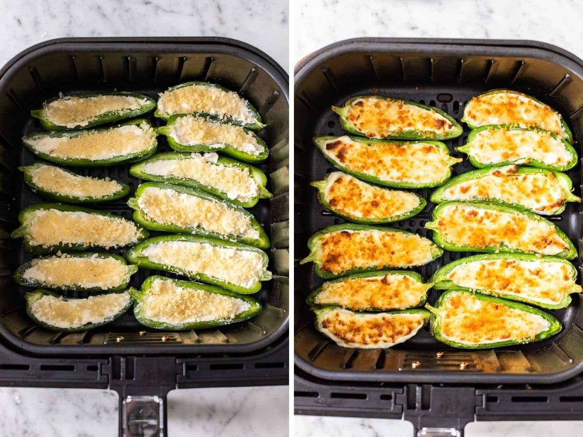 Jalapeno poppers before and after air frying