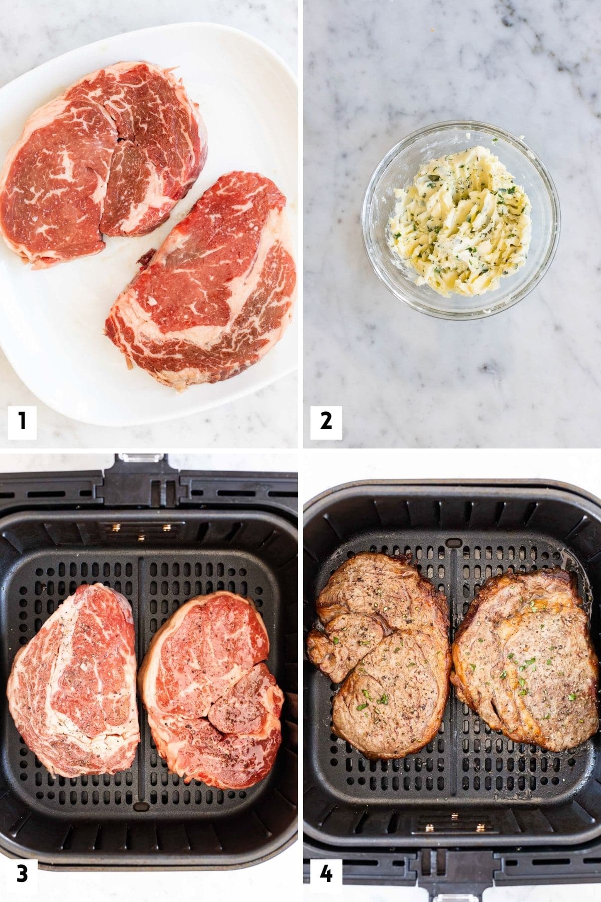 steps for making steak with garlic butter in the air fryer