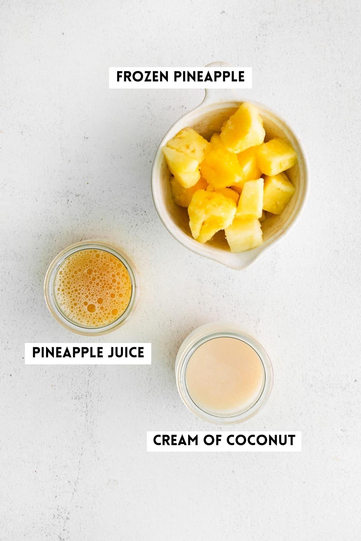 Ingredients for making a virgin pina colada.