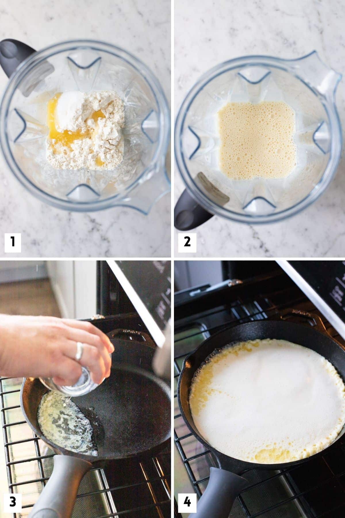 Steps for making a Dutch Baby Pancake.