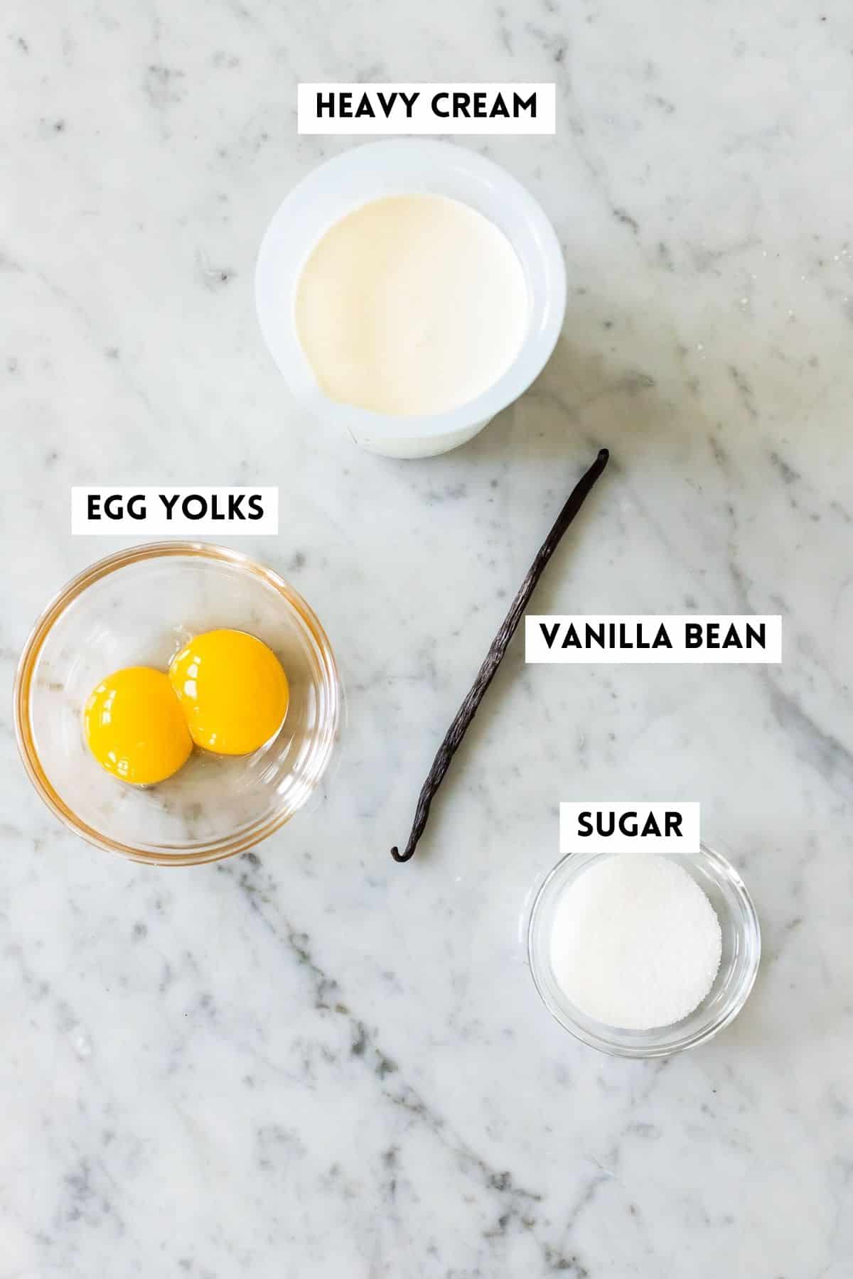 Ingredients for making vanilla sauce.