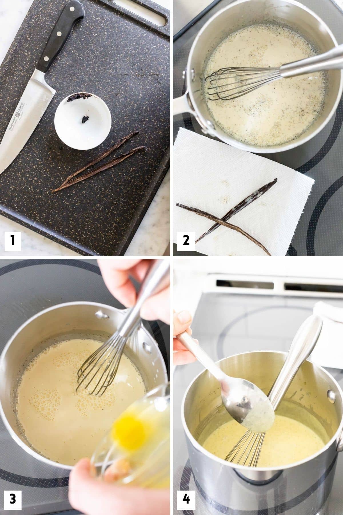 Steps for making vanilla sauce.
