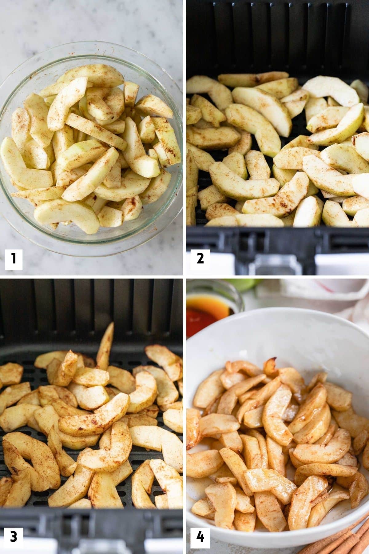 Steps for making apples in the Air Fryer.