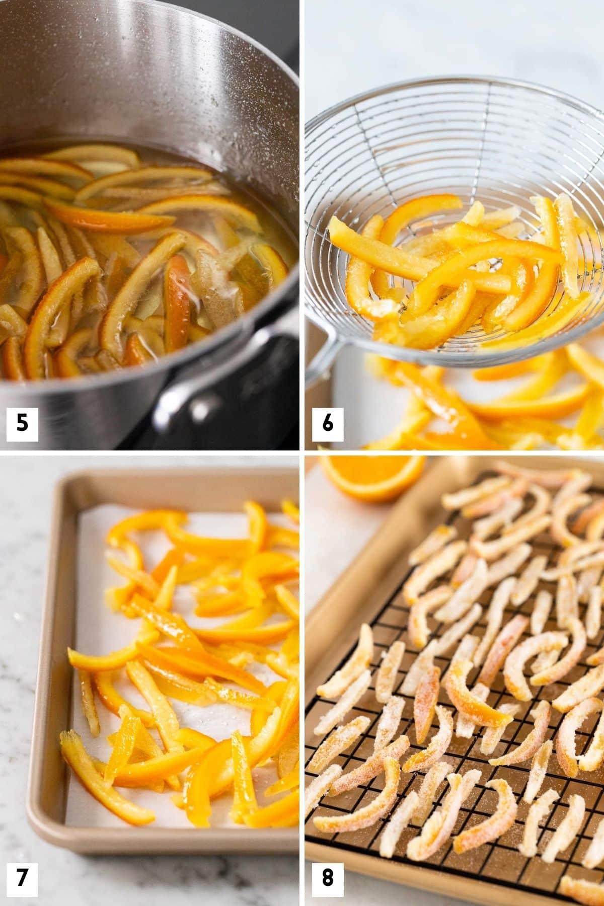 Steps for making candied peel.