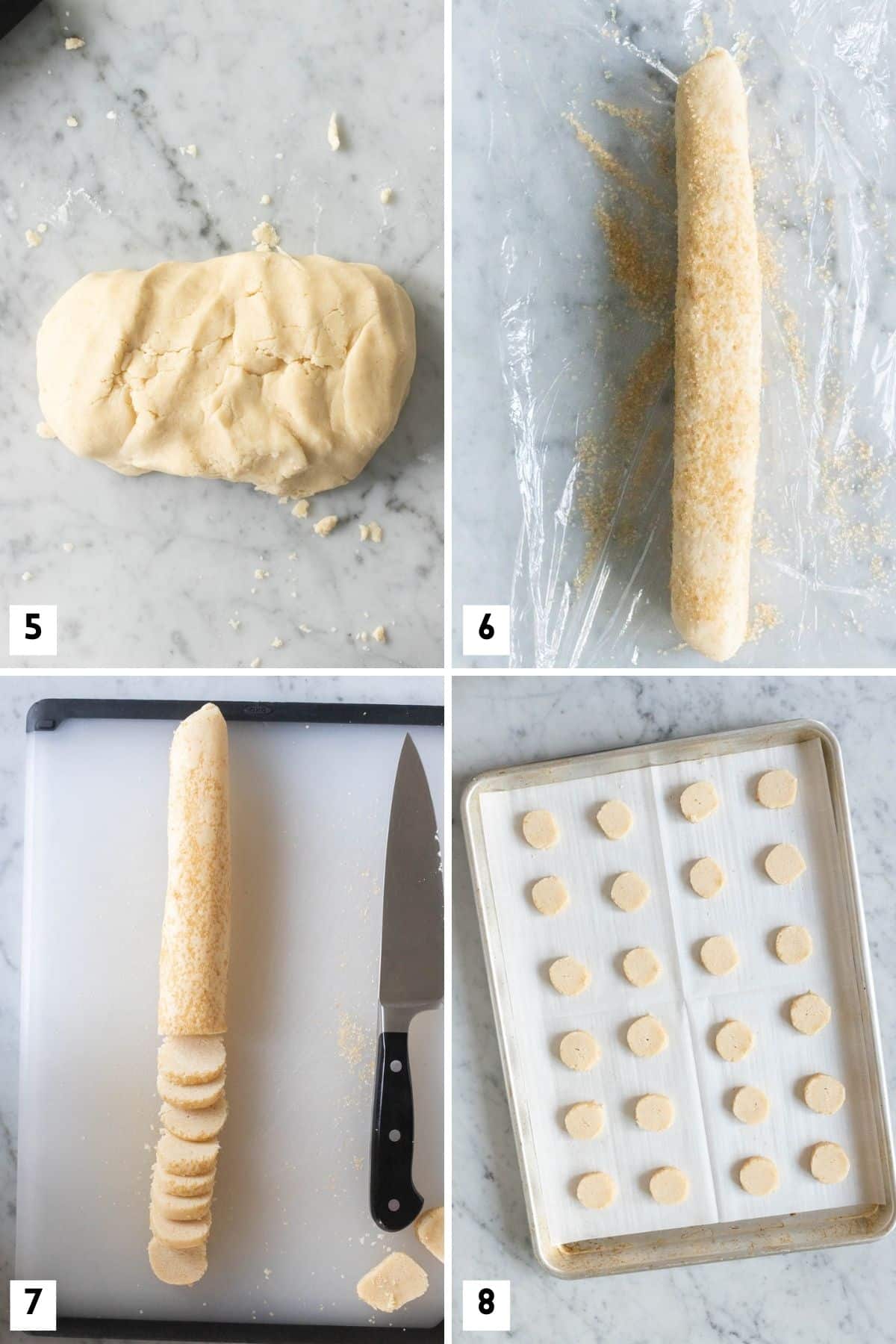 Steps for shaping Heidesand cookies.