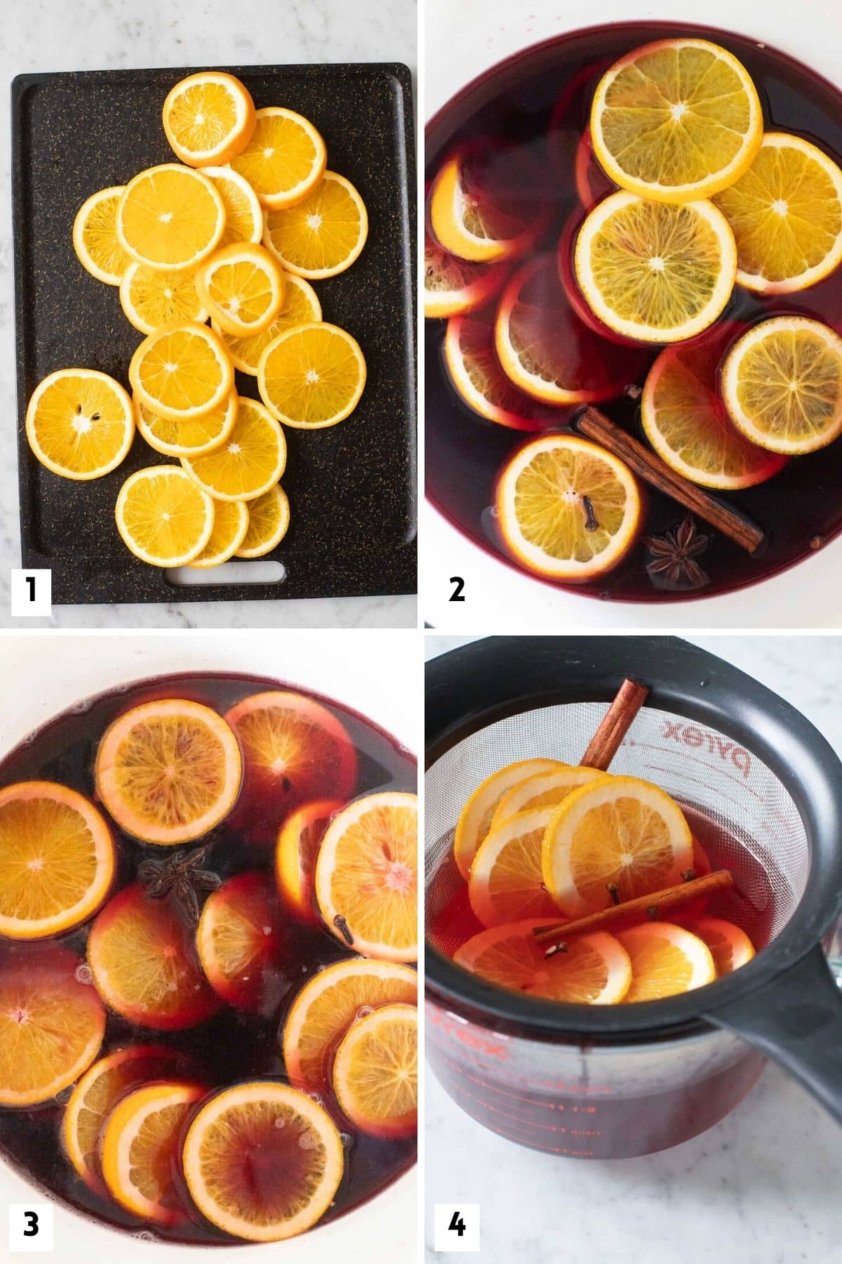 Steps for making German mulled wine.