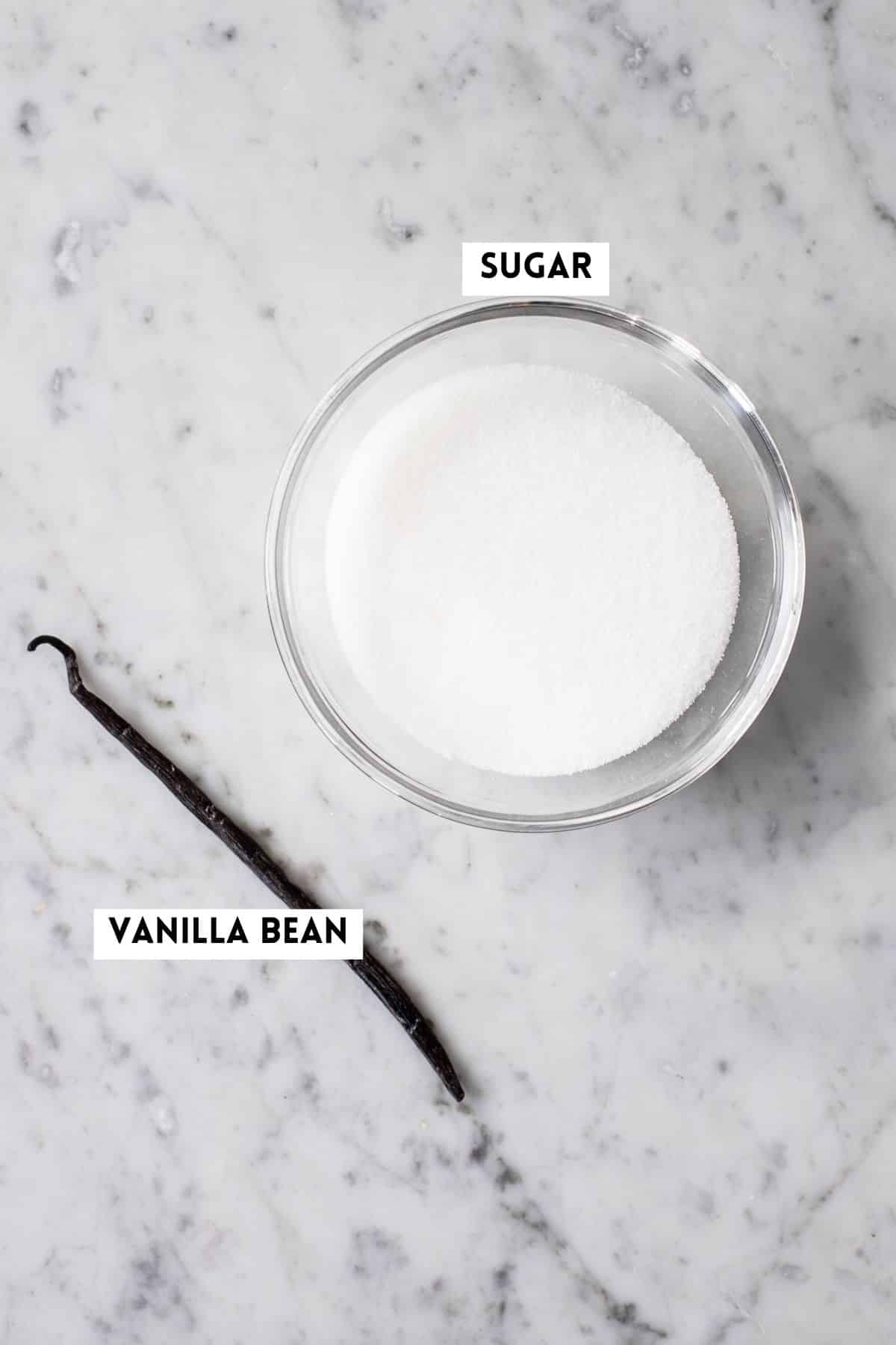 Ingredients for vanilla sugar.