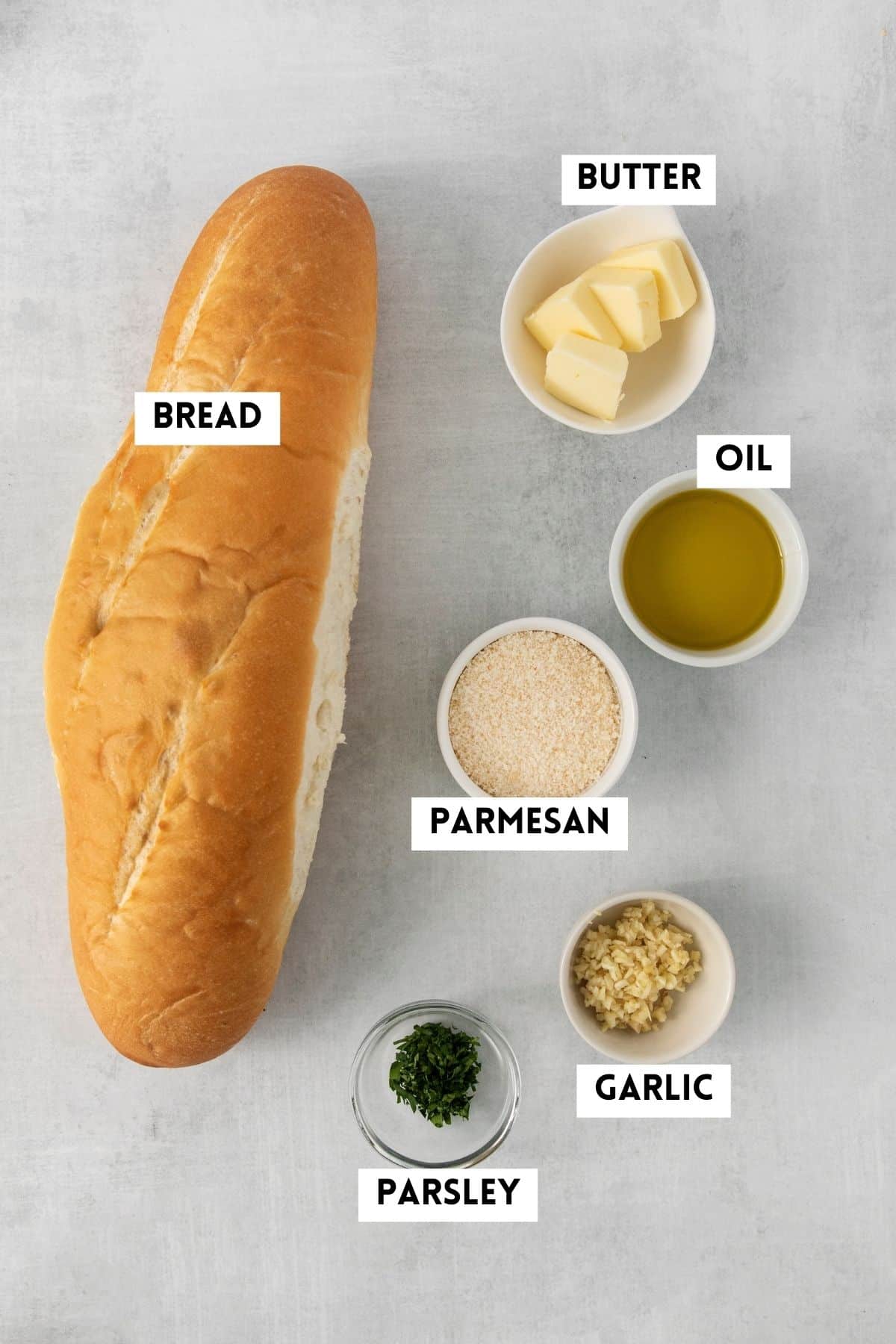 Ingredients for making garlic bread.