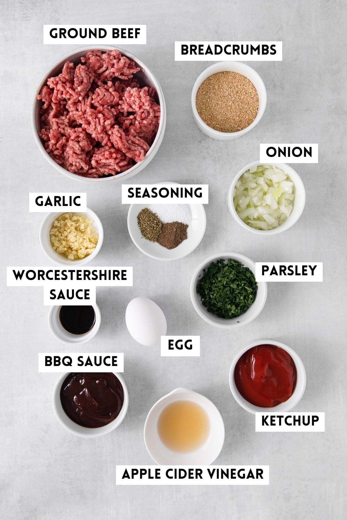 Ingredients for making meatloaf.