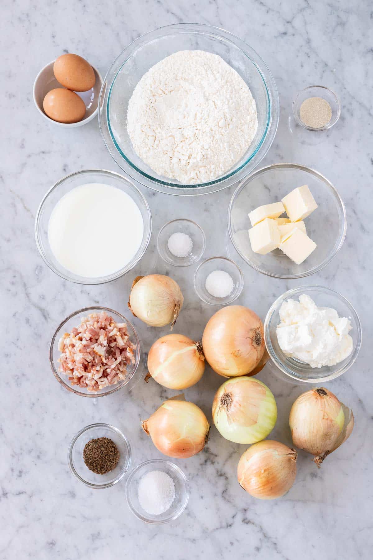 Ingredients for German Onion pie.