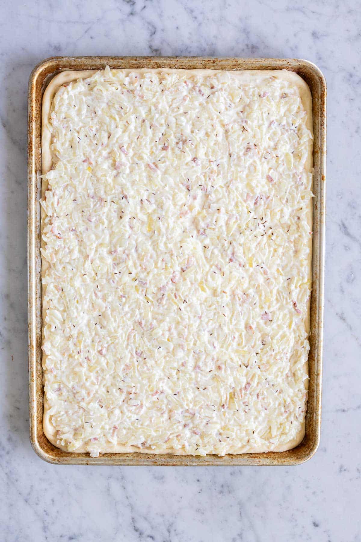 Filling on top of yeast dough.