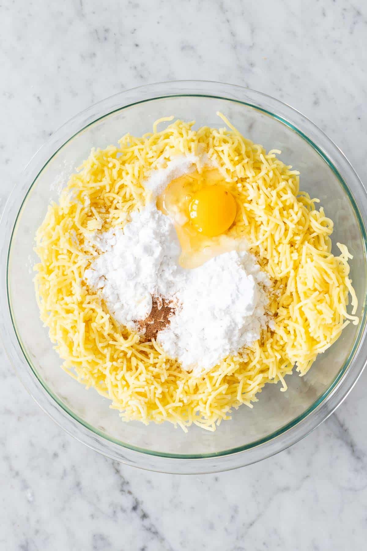 Making dough for Kartoffelknoedel.