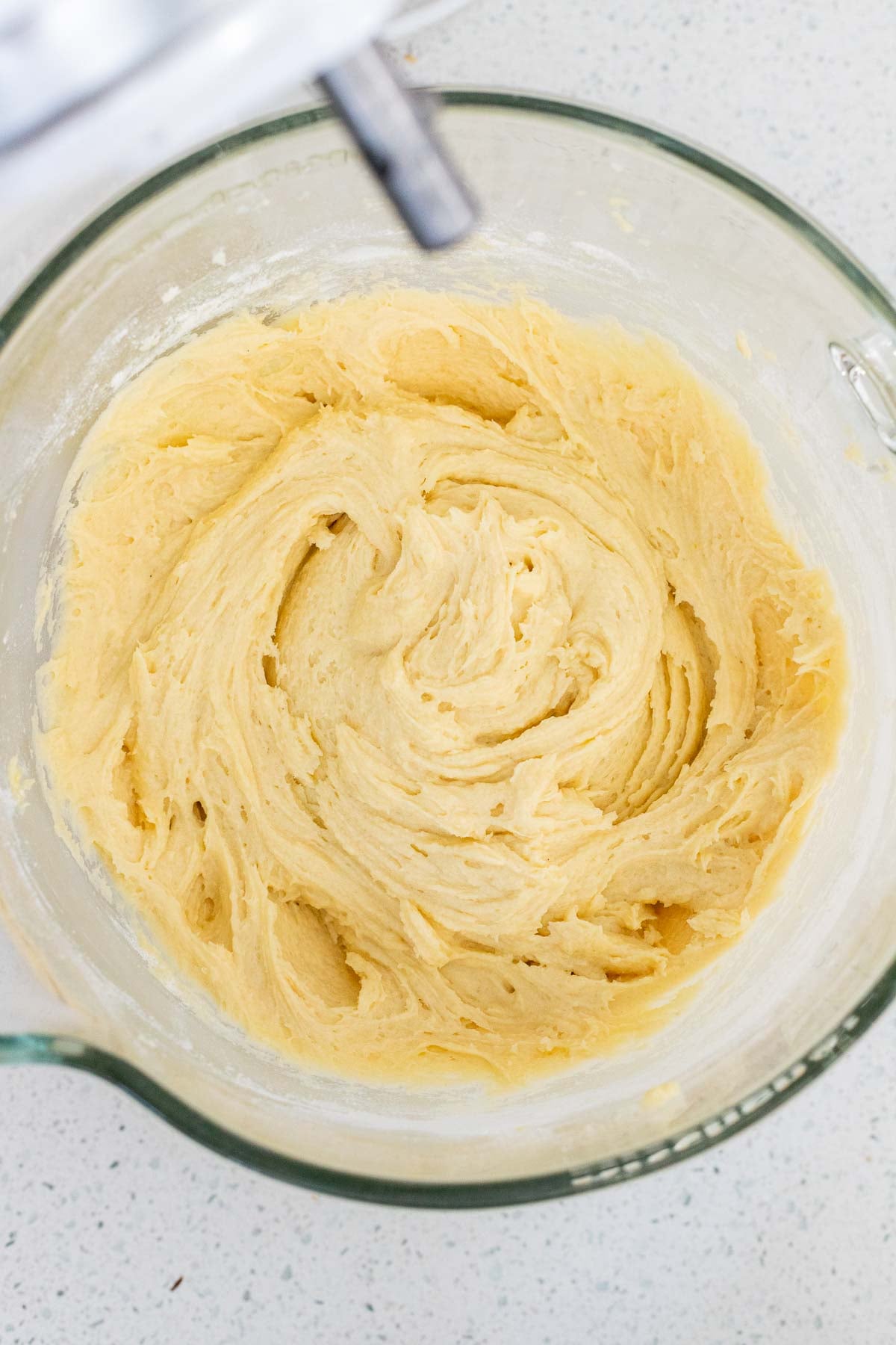 Finished vanilla batter in a mixing bowl.